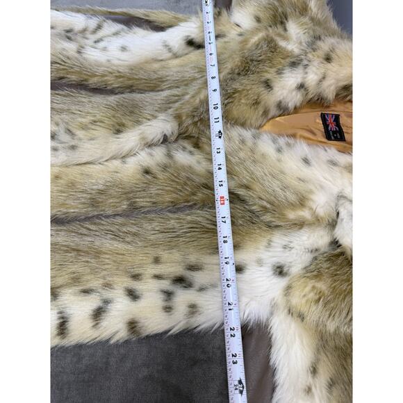 Vintage Faux Fur Short Coat Made in England Button Front Beige Brown sz L - Picture 8 of 14